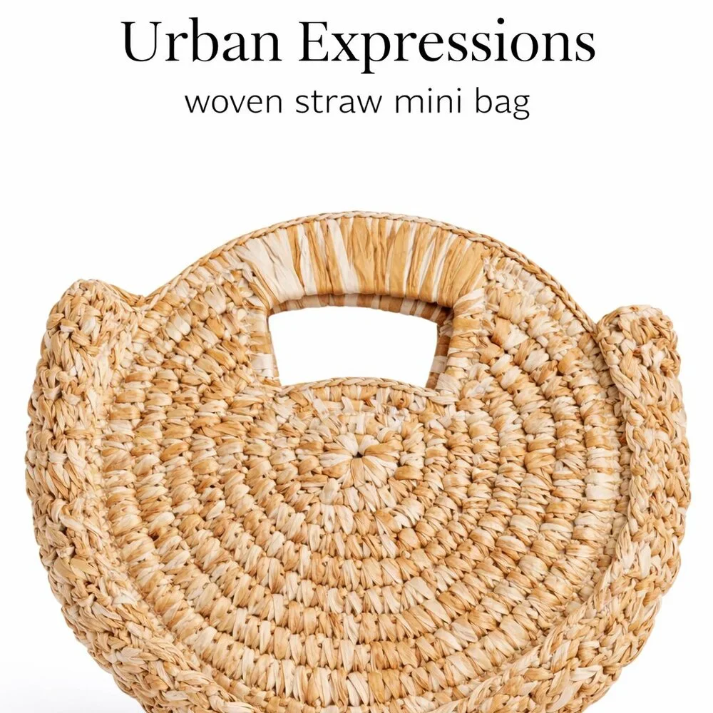 Urban Expressions Straw Woven Mini Top Handle Bag Natural Raffia Boho Summer Pur - Picture 1 of 9